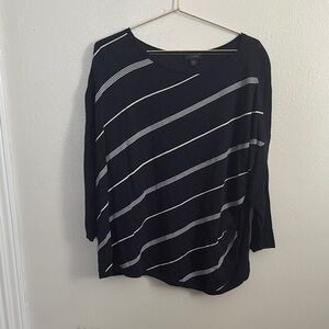 J. Jill Black and White Diagonal Striped Long Sleeve Top